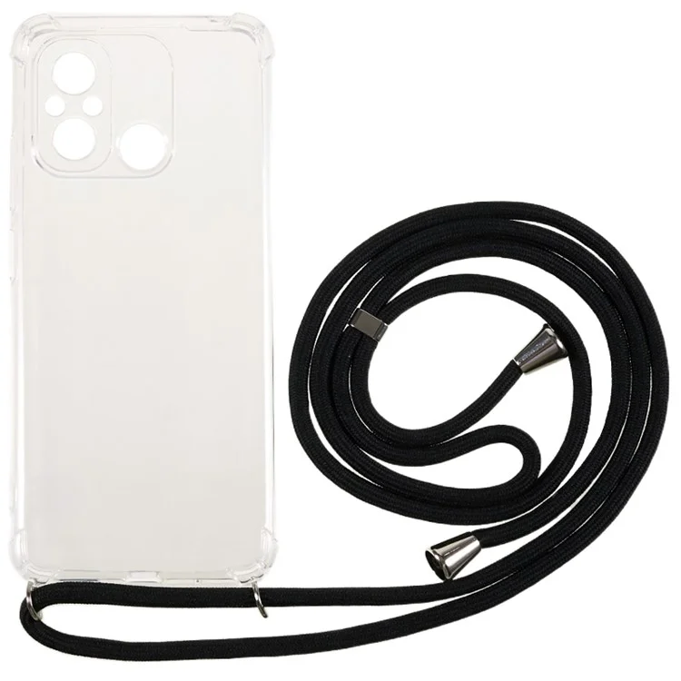 Para Xiaomi Redmi 12C 4G Phone TPU Case Four Corner Anti-drop Transparent Cover with Lanyard