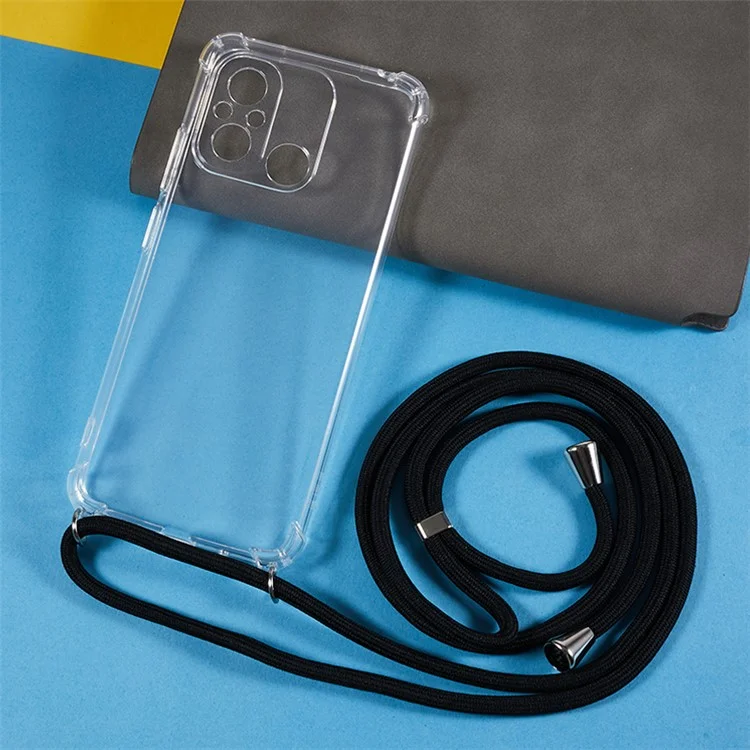 Para Xiaomi Redmi 12C 4G Phone TPU Case Four Corner Anti-drop Transparent Cover with Lanyard