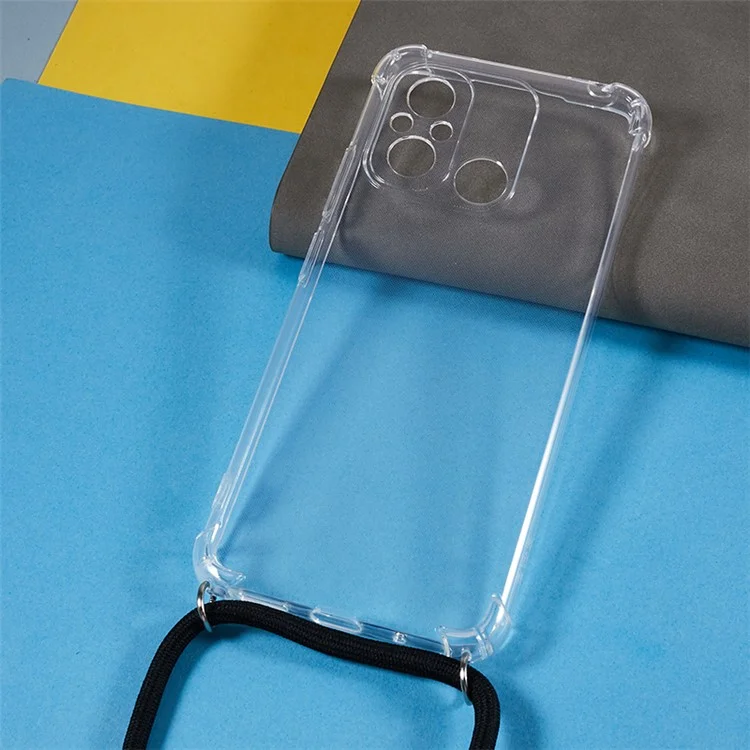 Para Xiaomi Redmi 12C 4G Phone TPU Case Four Corner Anti-drop Transparent Cover with Lanyard
