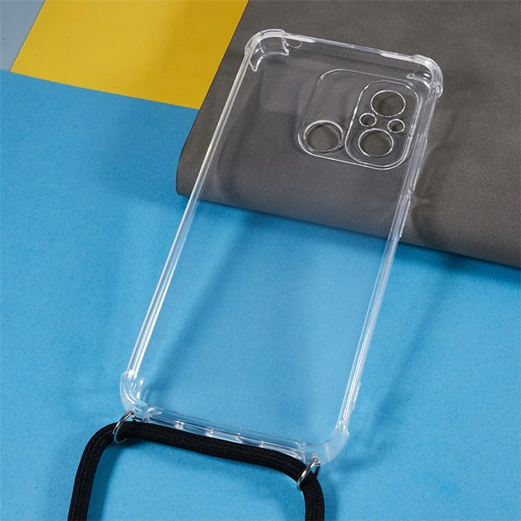 Para Xiaomi Redmi 12C 4G Phone TPU Case Four Corner Anti-drop Transparent Cover with Lanyard