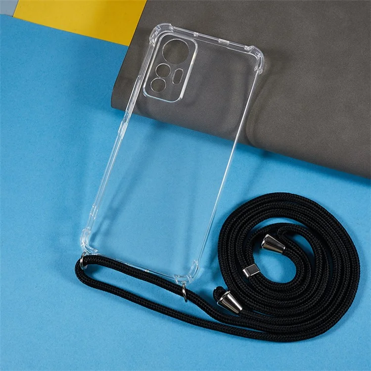 Clear TPU Phone Case for Xiaomi 12 Lite 5G , Four Corner Protection Phone Cover with Lanyard