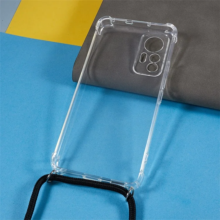 Clear TPU Phone Case for Xiaomi 12 Lite 5G , Four Corner Protection Phone Cover with Lanyard
