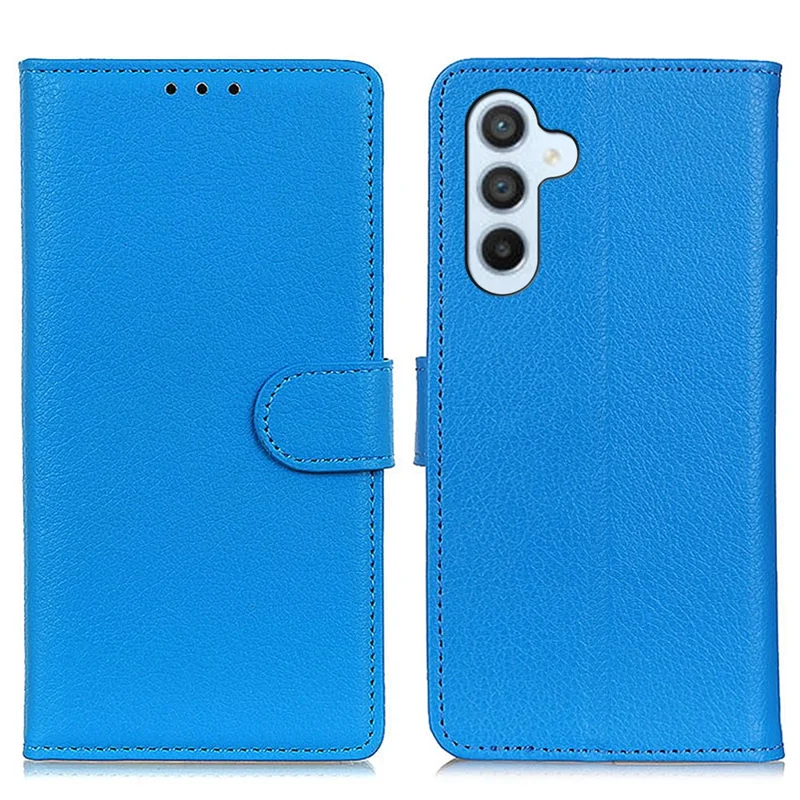 Per Samsung Galaxy M54 5G / F54 5G Litchi Texture Phone Case PU Leather Stand Wallet Protective Shell - Blue