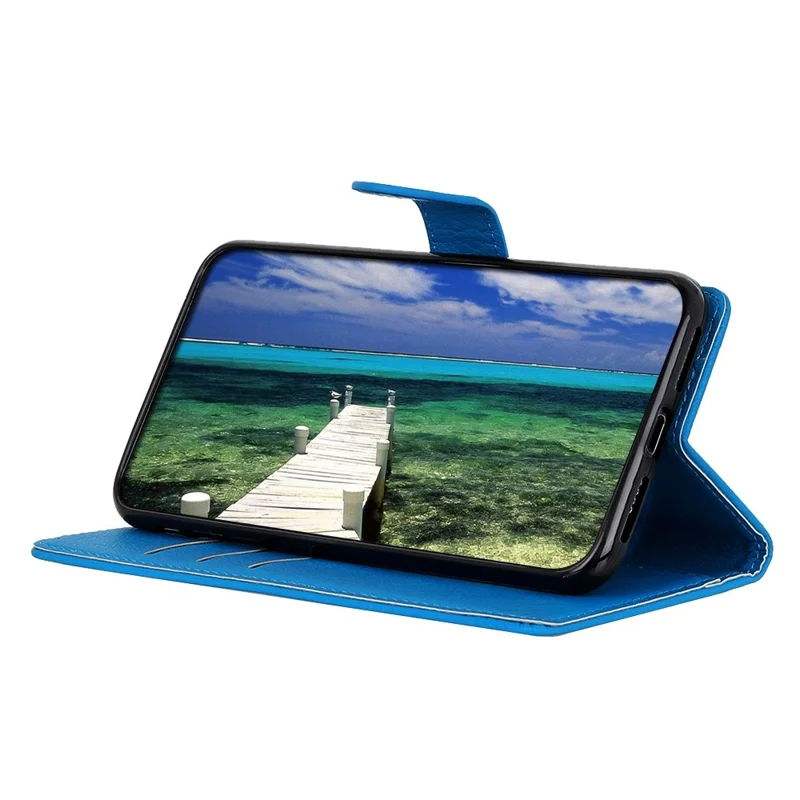 Per Samsung Galaxy M54 5G / F54 5G Litchi Texture Phone Case PU Leather Stand Wallet Protective Shell - Blue