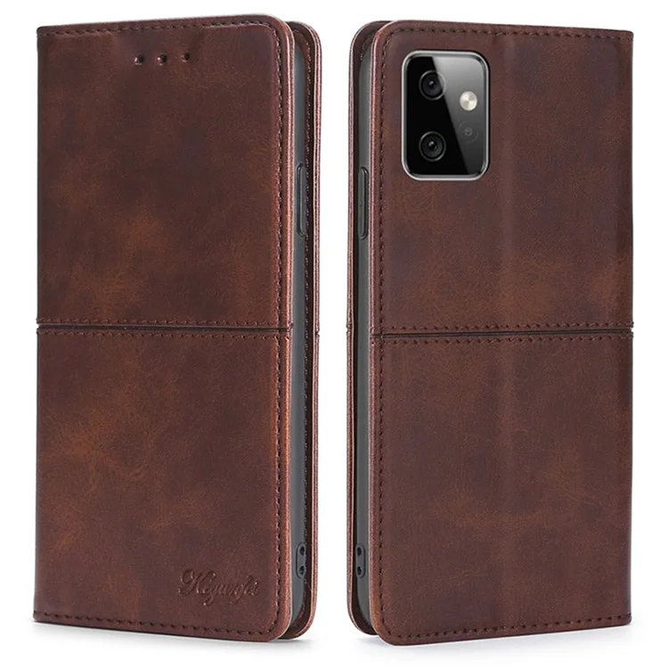 Para Motorola Moto G Power 5G Cowhide Texture PU Leather+TPU Phone Case Stand Cover with Card Slot - Dark Brown