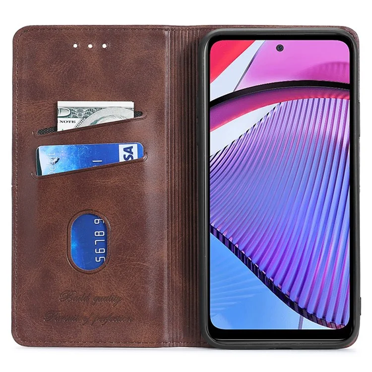 Para Motorola Moto G Power 5G Cowhide Texture PU Leather+TPU Phone Case Stand Cover with Card Slot - Dark Brown