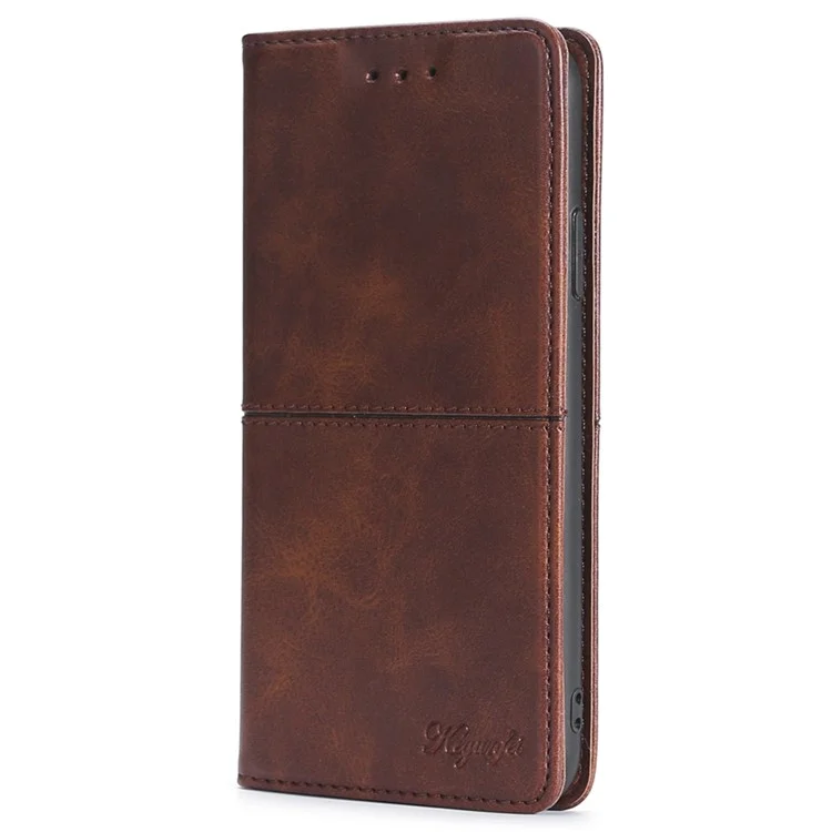 Para Motorola Moto G Power 5G Cowhide Texture PU Leather+TPU Phone Case Stand Cover with Card Slot - Dark Brown