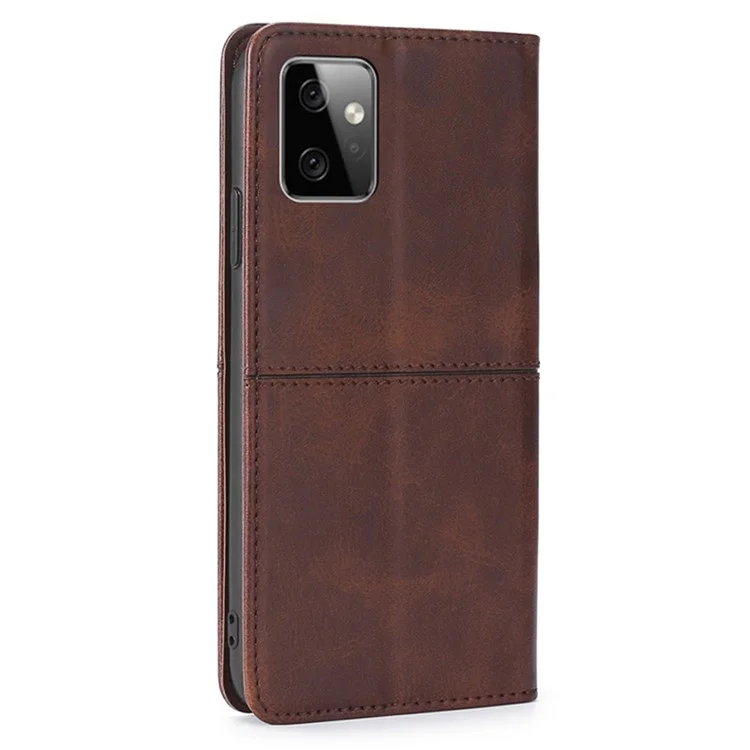 Para Motorola Moto G Power 5G Cowhide Texture PU Leather+TPU Phone Case Stand Cover with Card Slot - Dark Brown