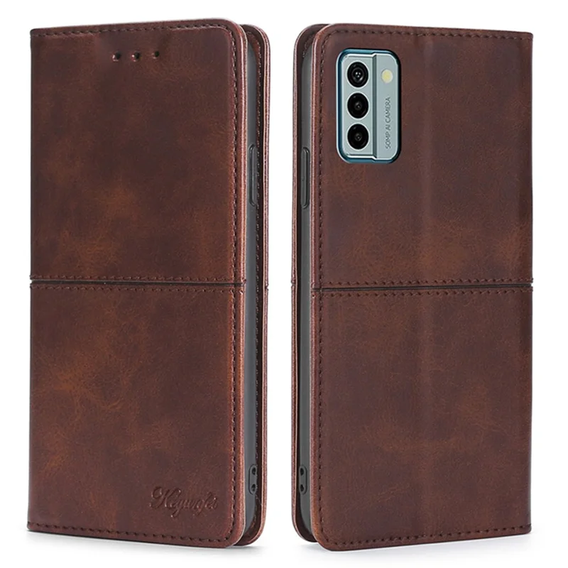 Para Nokia G22 Anti-fingerprint Phone Shell Cowhide Texture PU Leather Case Stand Card Slot Cover - Dark Brown