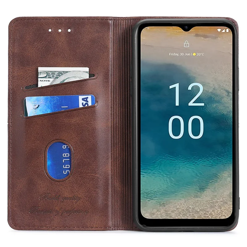 Para Nokia G22 Anti-fingerprint Phone Shell Cowhide Texture PU Leather Case Stand Card Slot Cover - Dark Brown