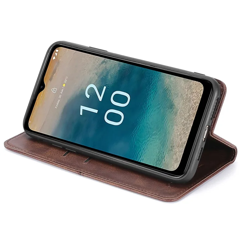 Para Nokia G22 Anti-fingerprint Phone Shell Cowhide Texture PU Leather Case Stand Card Slot Cover - Dark Brown