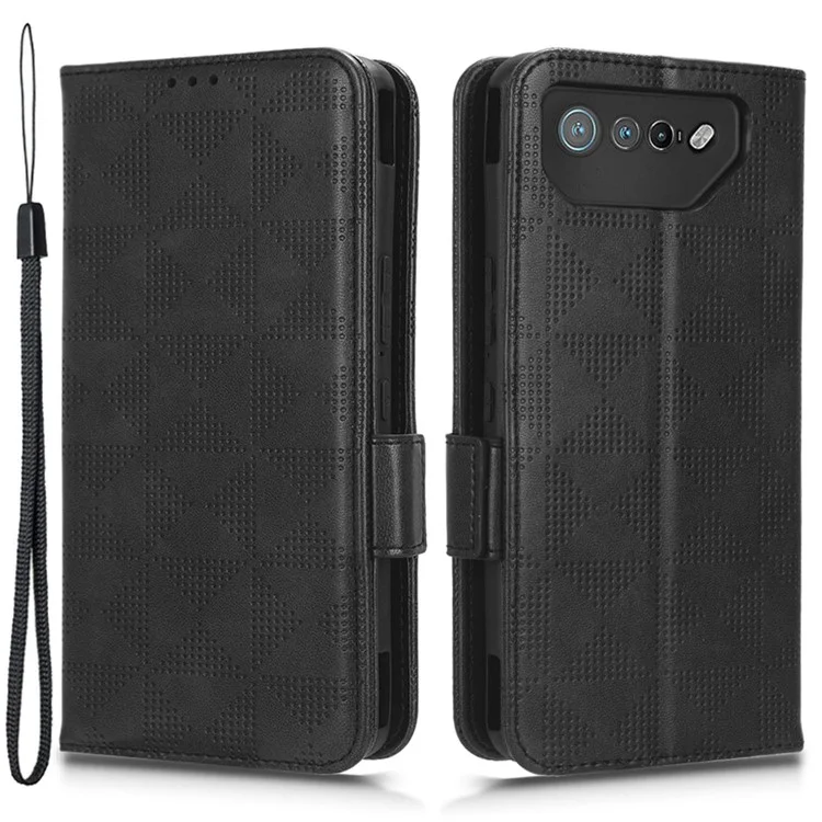 For Asus ROG Phone 7 5G Cell Phone Wallet Case PU Leather Imprinted Triangle Stand Cover - Black