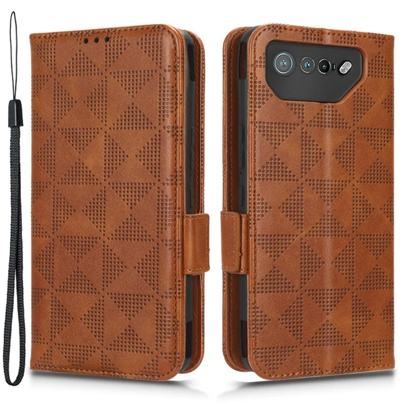 Für Asus ROG Phone 7 5G Handytasche aus PU-Leder mit geprägtem Dreieck-Ständer - Braun