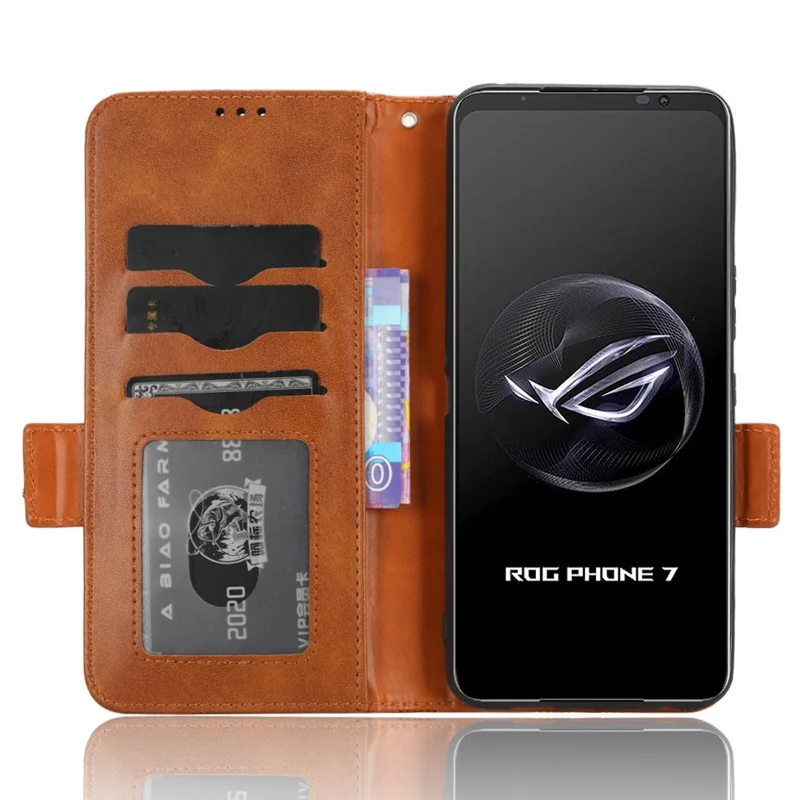 Für Asus ROG Phone 7 5G Handytasche aus PU-Leder mit geprägtem Dreieck-Ständer - Braun