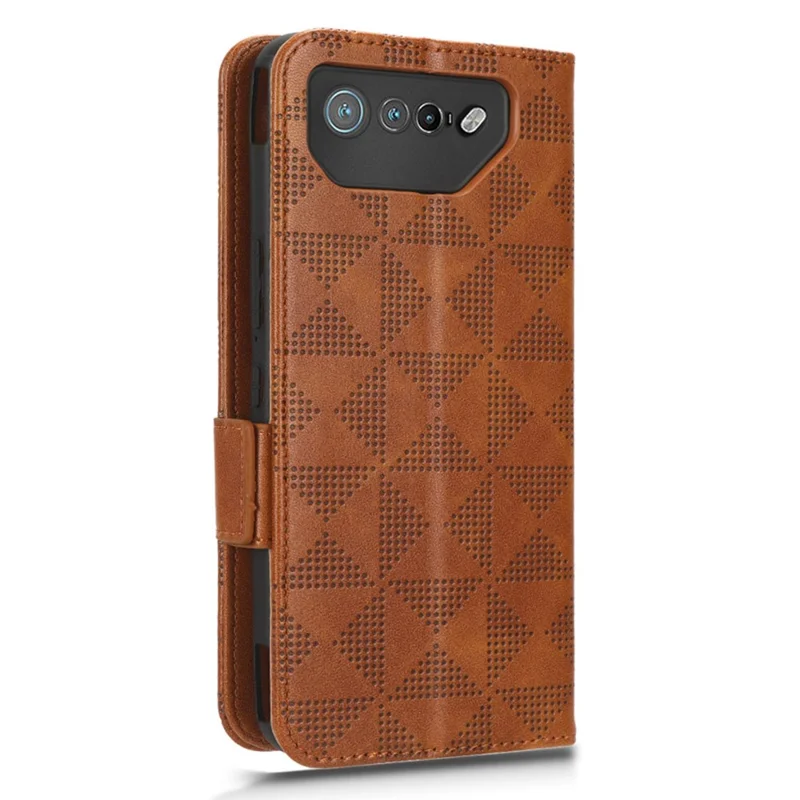 Für Asus ROG Phone 7 5G Handytasche aus PU-Leder mit geprägtem Dreieck-Ständer - Braun