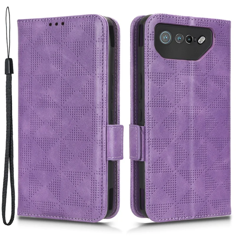 For Asus ROG Phone 7 5G Cell Phone Wallet Case PU Leather Imprinted Triangle Stand Cover - Purple