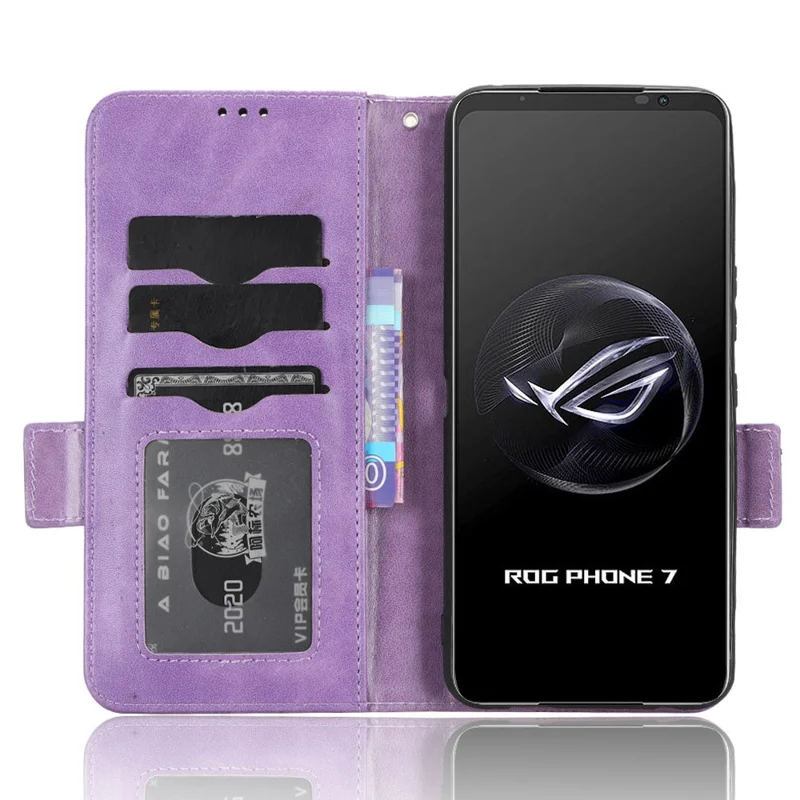 For Asus ROG Phone 7 5G Cell Phone Wallet Case PU Leather Imprinted Triangle Stand Cover - Purple