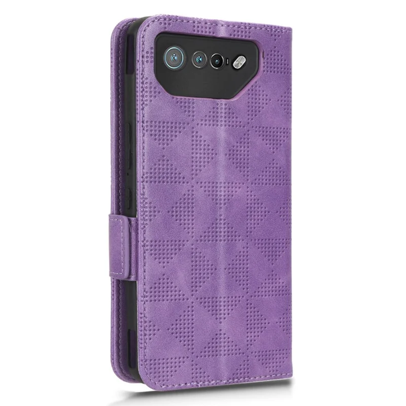 For Asus ROG Phone 7 5G Cell Phone Wallet Case PU Leather Imprinted Triangle Stand Cover - Purple