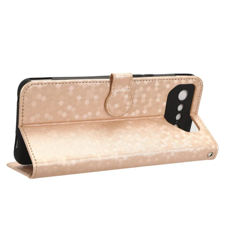 For Asus ROG Phone 7 5G Mobile Phone Wallet Case PU Leather Stand Dot Pattern Imprinted Phone Cover - Rose Gold
