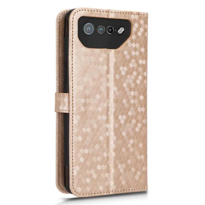 For Asus ROG Phone 7 5G Mobile Phone Wallet Case PU Leather Stand Dot Pattern Imprinted Phone Cover - Rose Gold