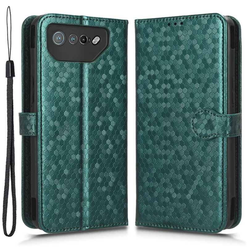 Para Asus ROG Phone 7 5G Mobile Phone Wallet Case PU Leather Stand Dot Pattern Imprinted Phone Cover - Verde