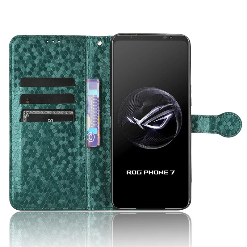 Para Asus ROG Phone 7 5G Mobile Phone Wallet Case PU Leather Stand Dot Pattern Imprinted Phone Cover - Verde