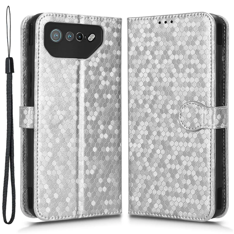 For Asus ROG Phone 7 5G Mobile Phone Wallet Case PU Leather Stand Dot Pattern Imprinted Phone Cover - Silver