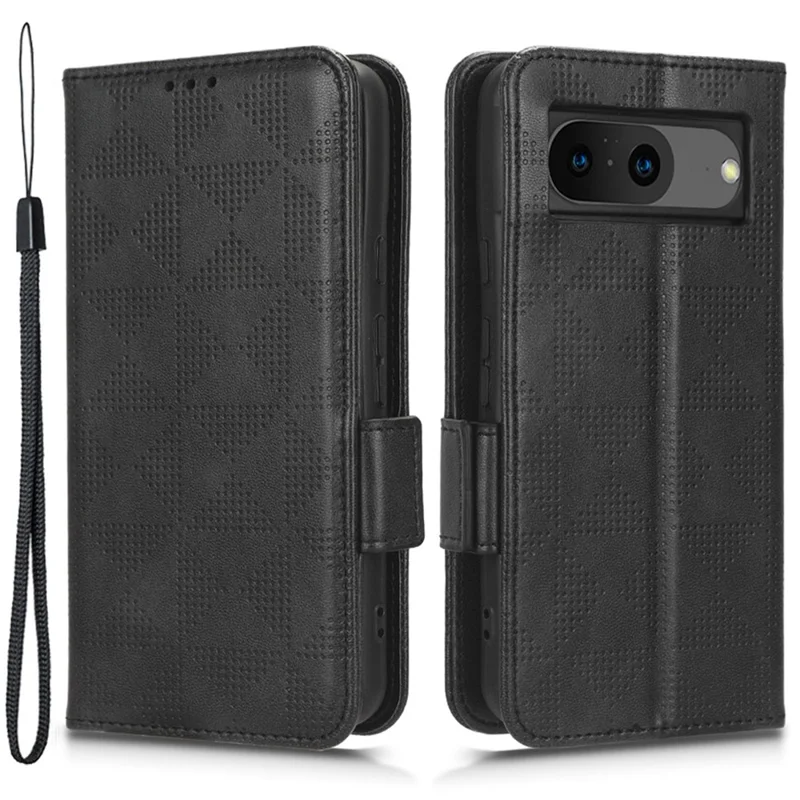 Para Google Pixel 8 Imprinted Triangle Stand Cover Phone Wallet PU Leather Phone Case - Negro
