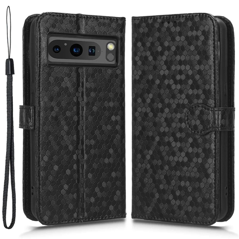 Phone Case for Google Pixel 8 Pro PU Leather Stand Dot Pattern Imprinted Phone Cover Wallet - Black