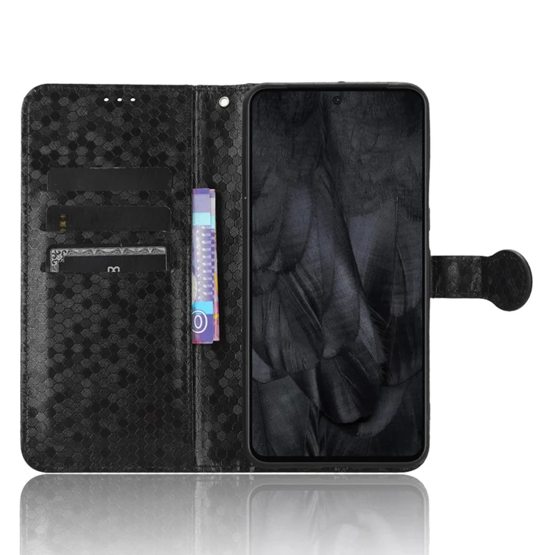 Phone Case for Google Pixel 8 Pro PU Leather Stand Dot Pattern Imprinted Phone Cover Wallet - Black
