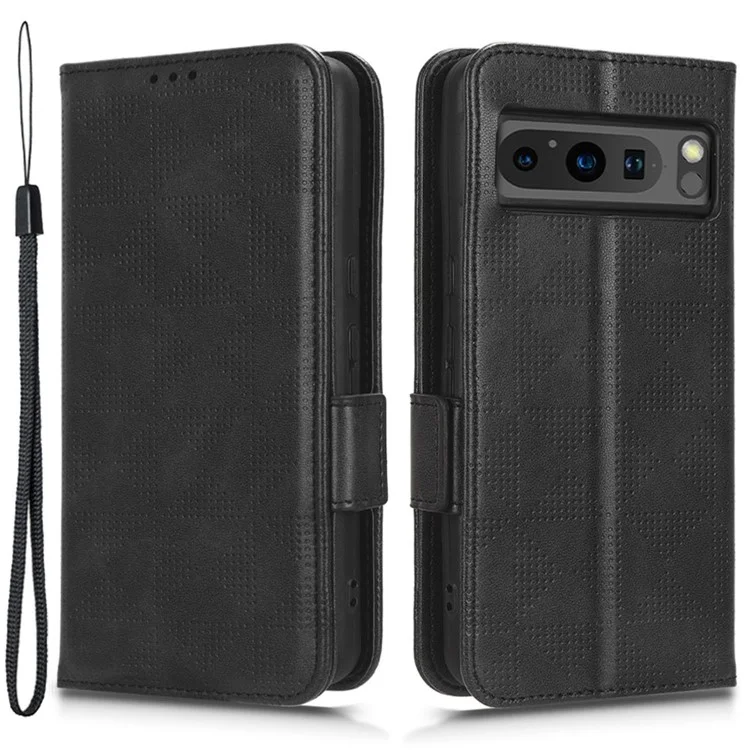 Für Google Pixel 8 Pro Anti-Scratch Wallet Phone Case PU Leder Geprägtes Dreieck Ständer Cover - Schwarz