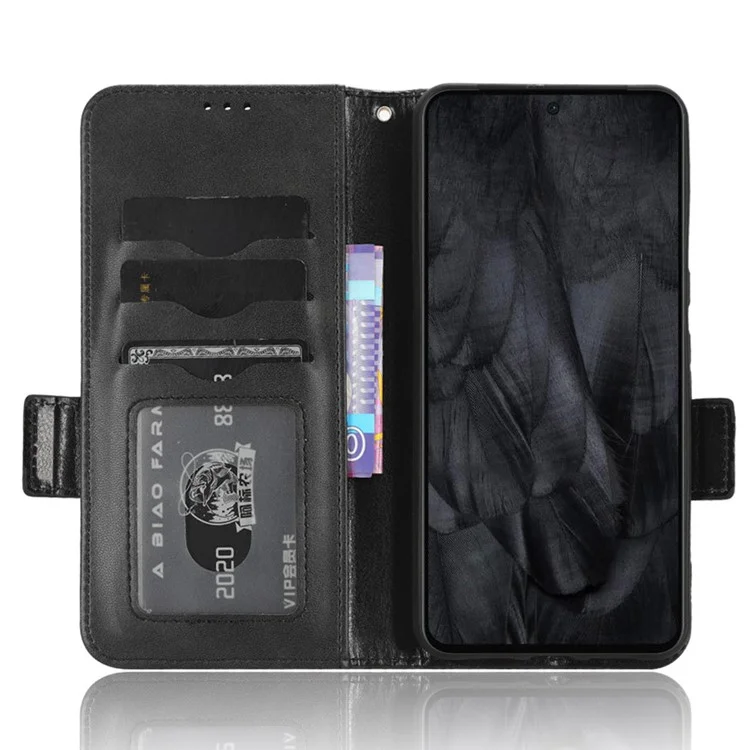 Für Google Pixel 8 Pro Anti-Scratch Wallet Phone Case PU Leder Geprägtes Dreieck Ständer Cover - Schwarz