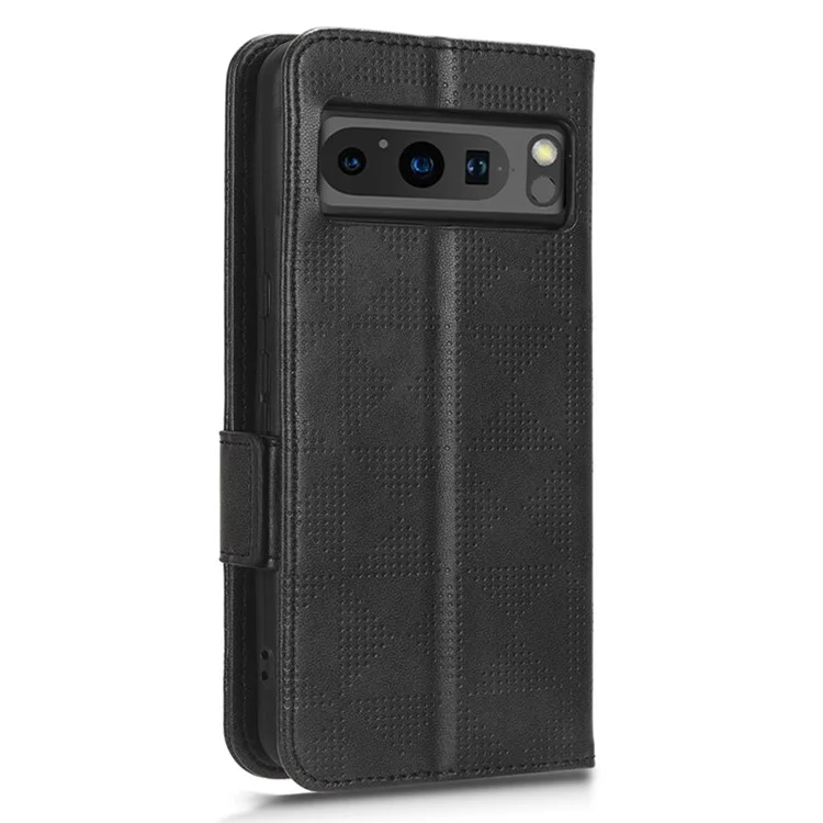 Für Google Pixel 8 Pro Anti-Scratch Wallet Phone Case PU Leder Geprägtes Dreieck Ständer Cover - Schwarz