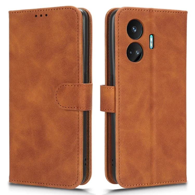 Pour Realme GT Neo5 SE 5G Skin-touch PU Leather Stand Case Flip Wallet Smartphone Cover - Brown