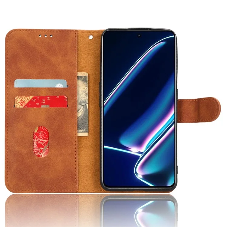 Pour Realme GT Neo5 SE 5G Skin-touch PU Leather Stand Case Flip Wallet Smartphone Cover - Brown