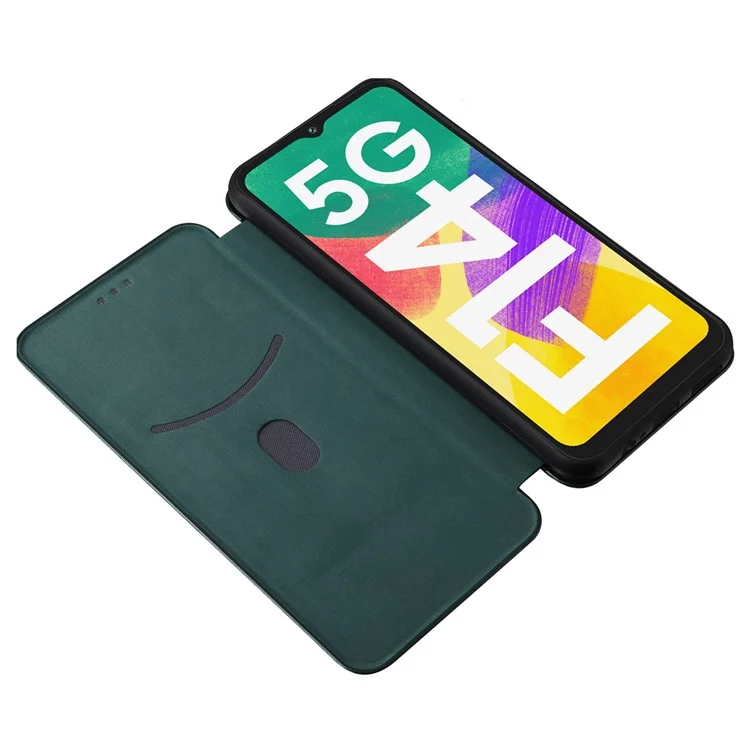 Handyhülle für Samsung Galaxy F14 5G PU-Leder Carbon-Faser-Textur Ständer-Cover mit Kartenfach - Grün