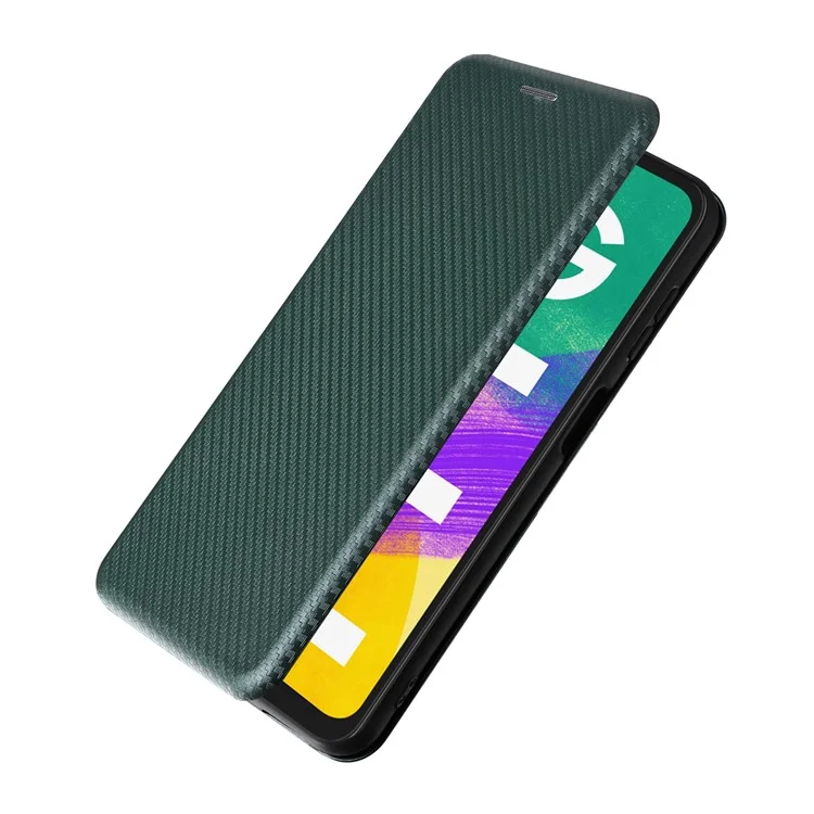 Handyhülle für Samsung Galaxy F14 5G PU-Leder Carbon-Faser-Textur Ständer-Cover mit Kartenfach - Grün