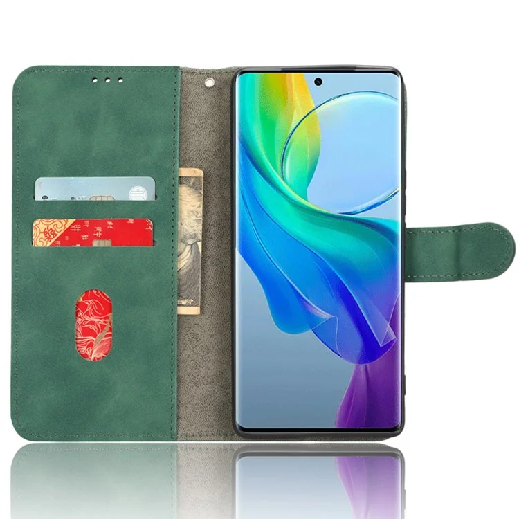 Per vivo Y78+ 5G Skin-touch Custodia in pelle PU con supporto Wallet Full Protection - Verde
