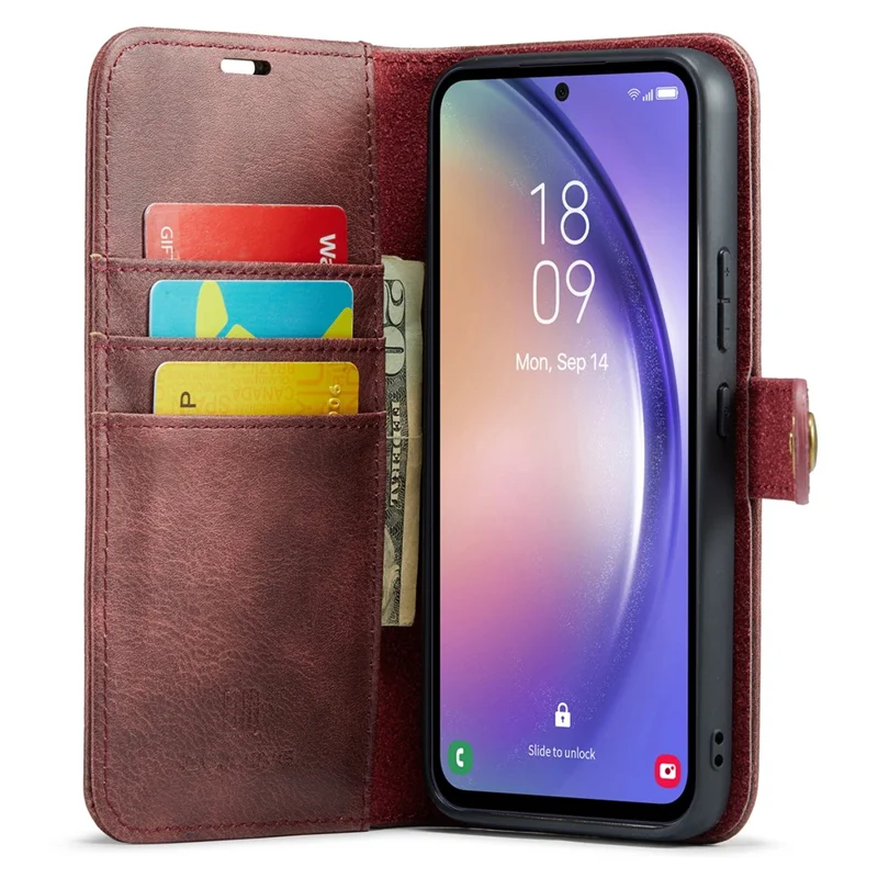 DG.MING For Samsung Galaxy A54 5G Split Leather Stand Wallet Phone Case Magnetic Detachable Protective Cover - Red