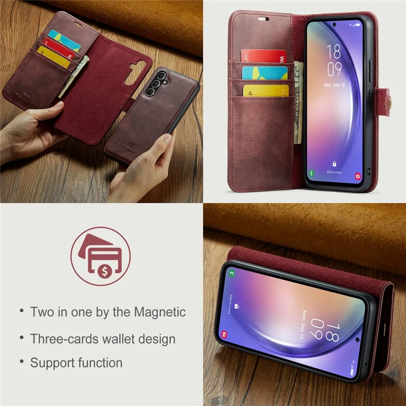 DG.MING For Samsung Galaxy A54 5G Split Leather Stand Wallet Phone Case Magnetic Detachable Protective Cover - Red