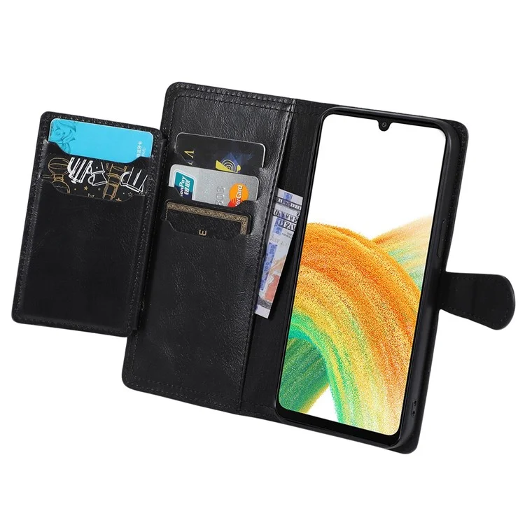 Для Samsung Galaxy A14 5G / A14 4G PU Leather Magnetic Clasp Phone Cover Zipper Pocket Wallet Stand Case - Черный