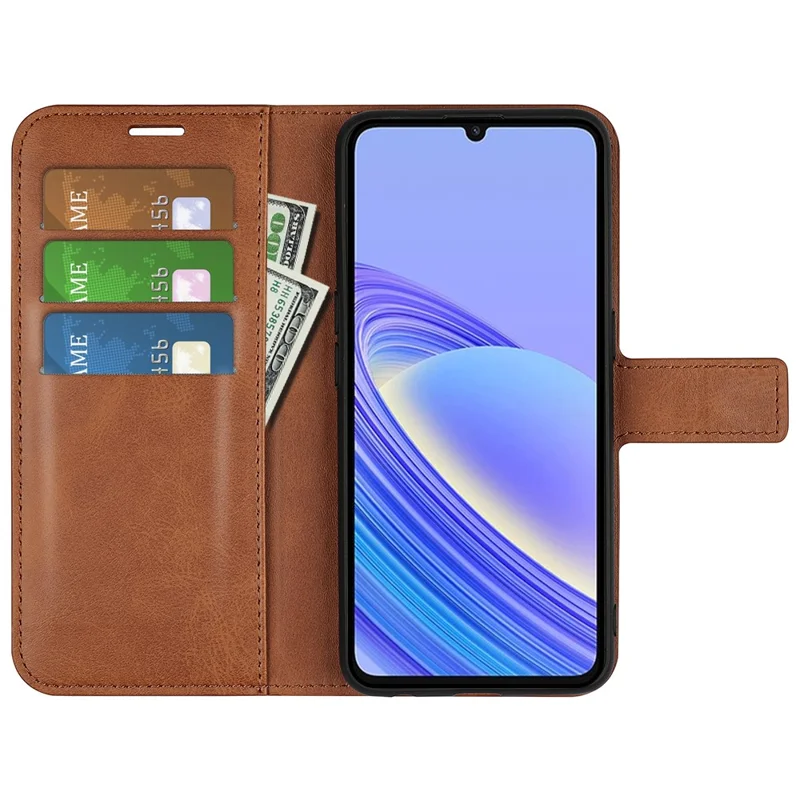 Fodral för TCL 40 SE med plånbok, skyddande fodral med kalvläderstruktur, kvadratisk magnetisk spänne, ställfot, PU-läder mobilskal - ljusbrun