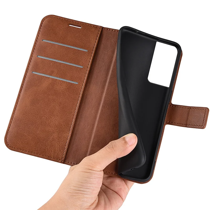 Fodral för TCL 40 SE med plånbok, skyddande fodral med kalvläderstruktur, kvadratisk magnetisk spänne, ställfot, PU-läder mobilskal - ljusbrun