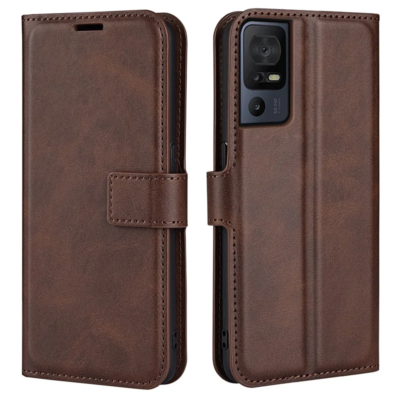 Voor TCL 40 SE Portefeuille Beschermhoes Kalfsstructuur Vierkante Magnetische Sluiting Stand PU Leer Mobiele Telefoonhoes - Bruin