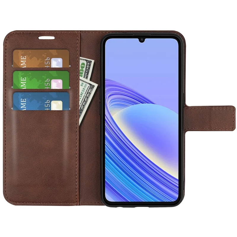 Voor TCL 40 SE Portefeuille Beschermhoes Kalfsstructuur Vierkante Magnetische Sluiting Stand PU Leer Mobiele Telefoonhoes - Bruin