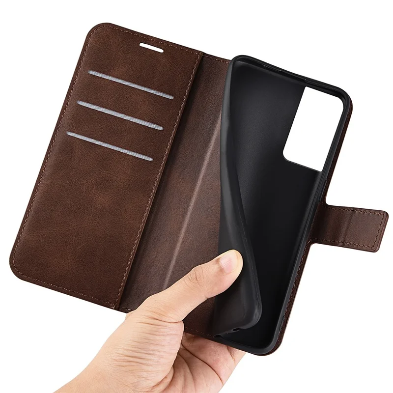 Voor TCL 40 SE Portefeuille Beschermhoes Kalfsstructuur Vierkante Magnetische Sluiting Stand PU Leer Mobiele Telefoonhoes - Bruin