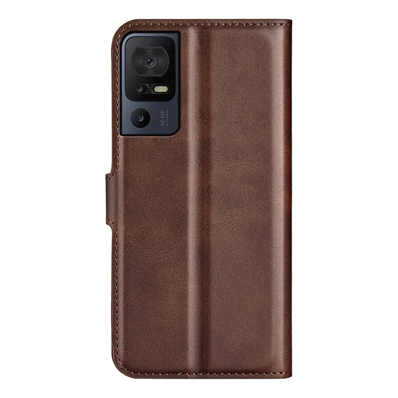 Voor TCL 40 SE Portefeuille Beschermhoes Kalfsstructuur Vierkante Magnetische Sluiting Stand PU Leer Mobiele Telefoonhoes - Bruin