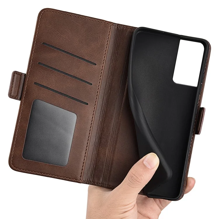 Para TCL 40 SE Funda de Teléfono de Cartera de Piel de Ante Antiarañazos PU, Textura de Ternera, Anticorrosión, Soporte de Teléfono - Marrón