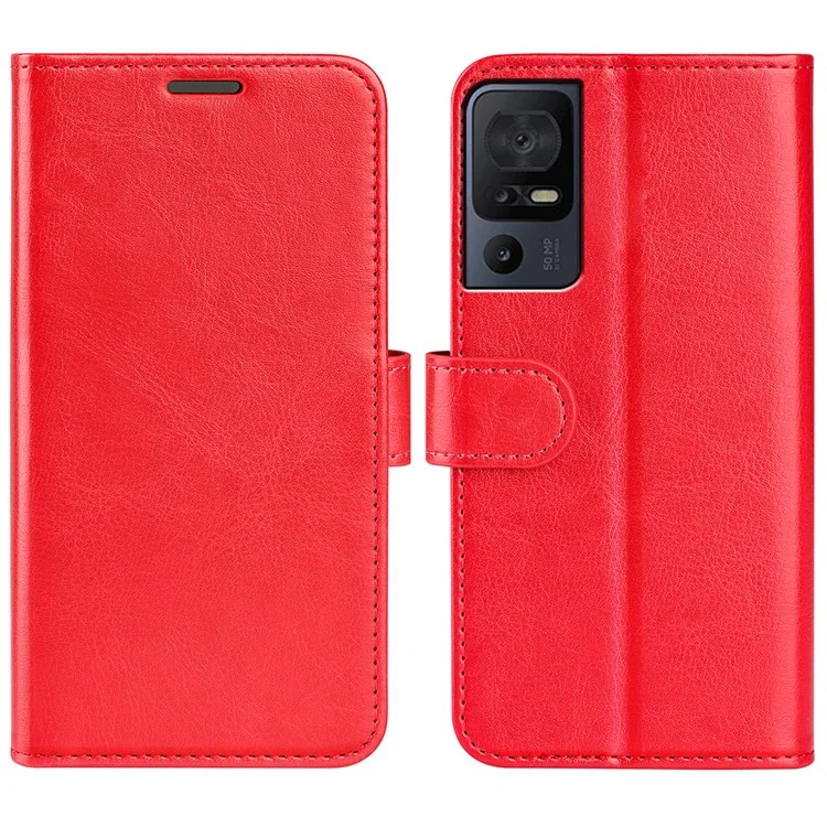 Para TCL 40 SE Funda Flip Phone Textura de Caballo Loco Funda de Teléfono Caso PU Leather Wallet Stand Phone Shell - Rojo