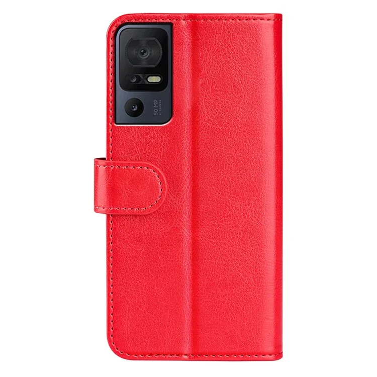 Para TCL 40 SE Funda Flip Phone Textura de Caballo Loco Funda de Teléfono Caso PU Leather Wallet Stand Phone Shell - Rojo